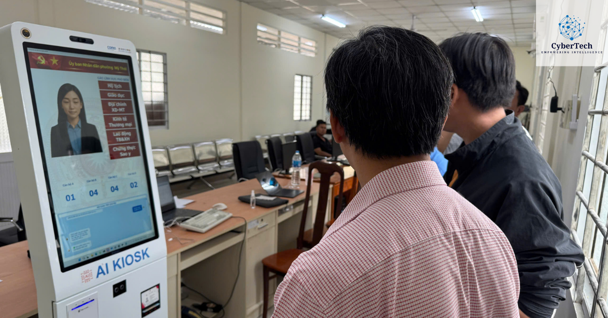 User interacting with CyberTech's AI KIOSK